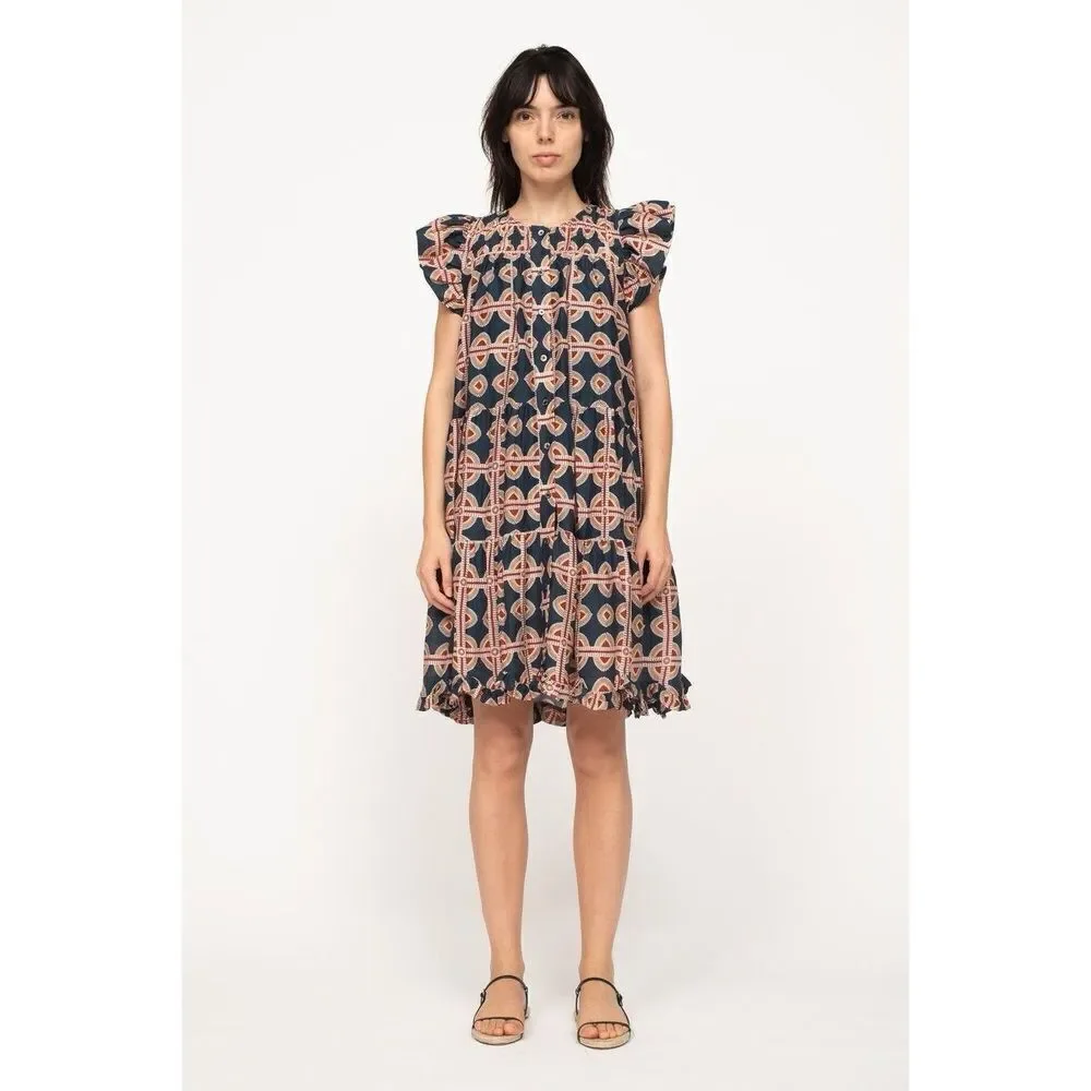 Sea New York Leigh Print Short Sleeve Tiered Mini Dress size M Multicolor - Picture 1 of 8